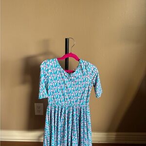 Dot Dot Smile Aqua and Pink Geometric Knit Dress